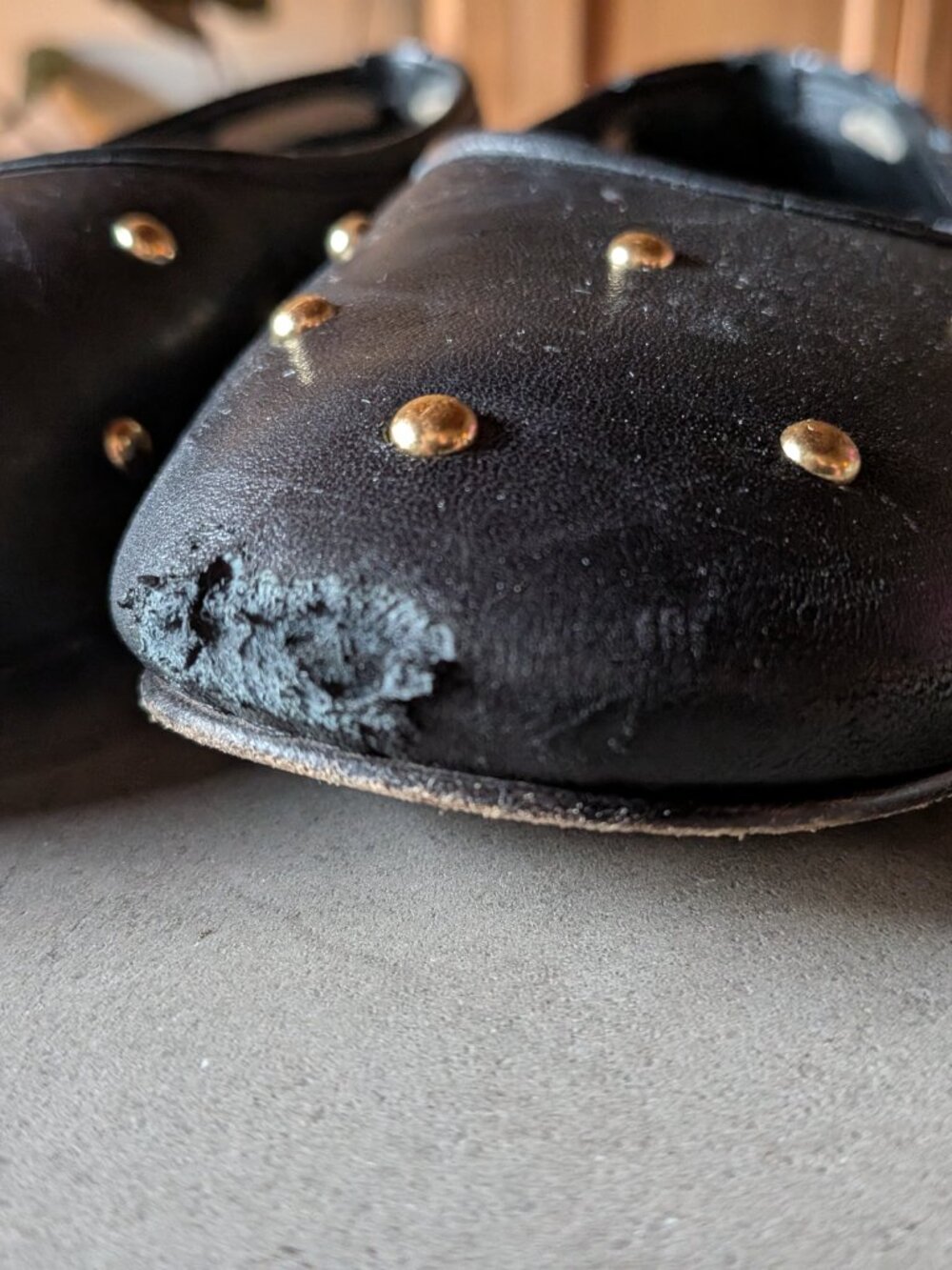 Dear Frances | Black Leather Bala Gold Studs Ballerina Flats | 38 - Picture 14 of 16